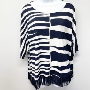 Chico’s Size 3 Striped Fringe Hem Navy & White Top